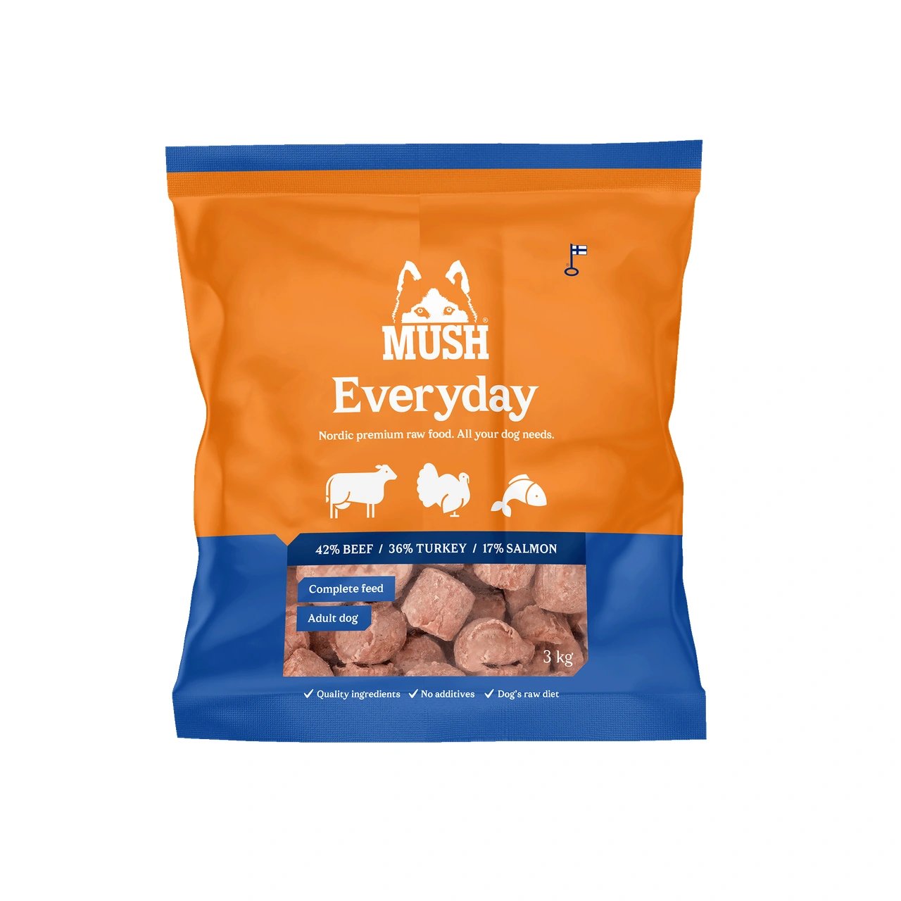 MUSH Everyday Blå okse kalkun laks 3 kg - råfoder til hund